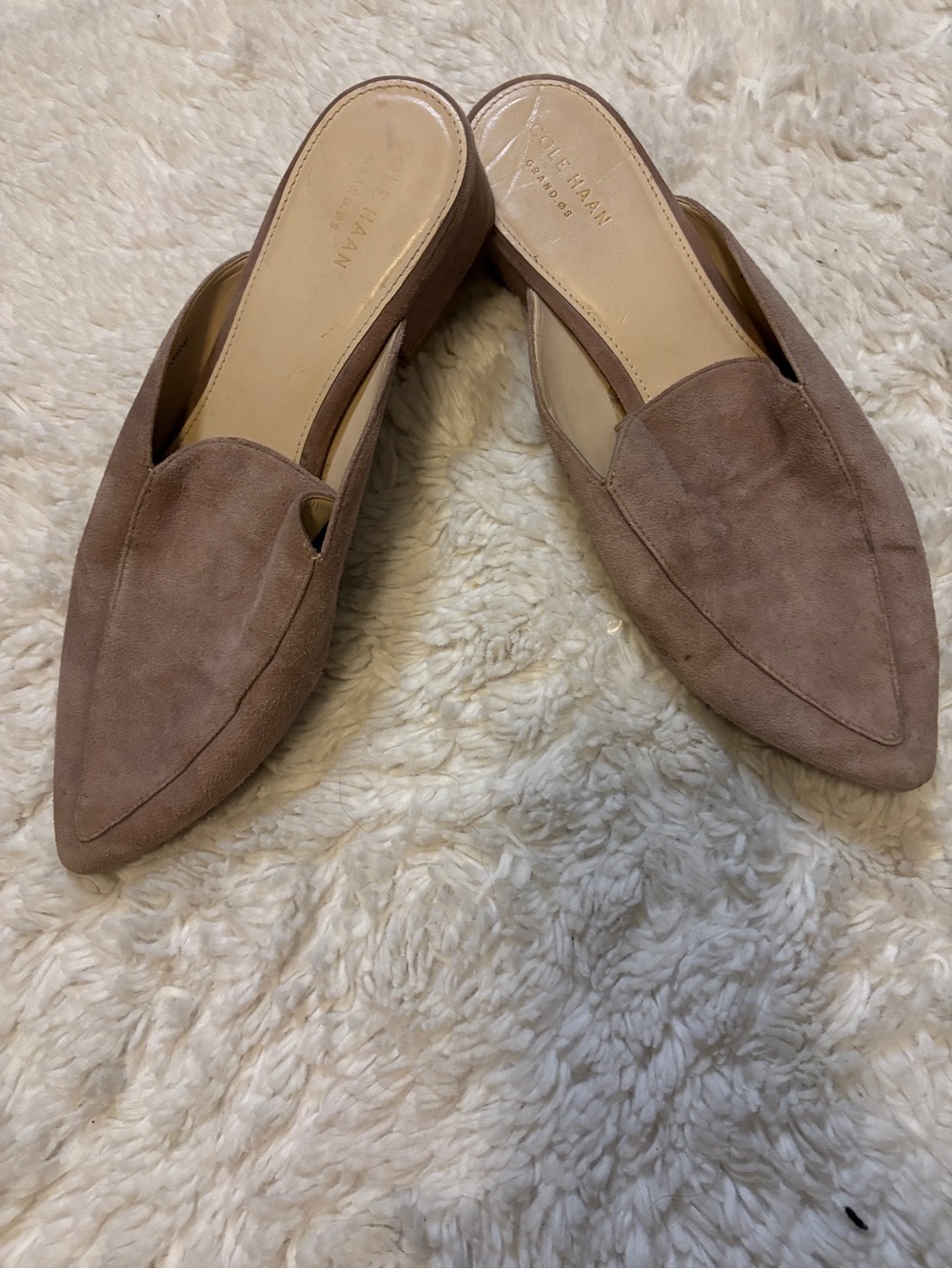 Cole Haan Taupe Suede Pointed-Toe Slip-On Mules